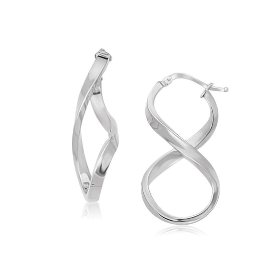 14k White Gold Twist Motif Polished Hoop Earrings freeshipping - Higher Class Elegance