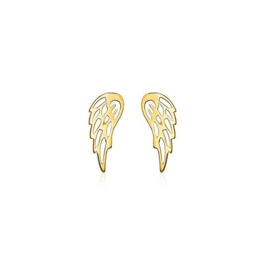 14k Yellow Gold Polished Wing Post Earrings freeshipping - Higher Class Elegance