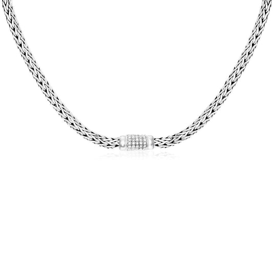 Sterling Silver Woven Necklace with White Sapphire Accents freeshipping - Higher Class Elegance