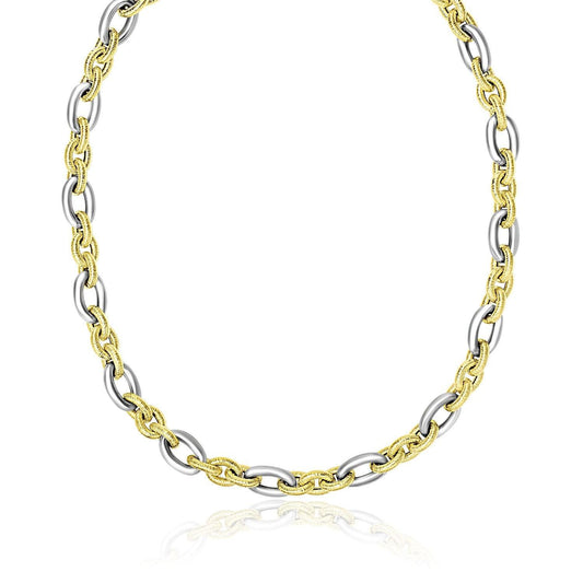 14k Two-Tone Gold Textured and Smooth Oval Chain Necklace freeshipping - Higher Class Elegance