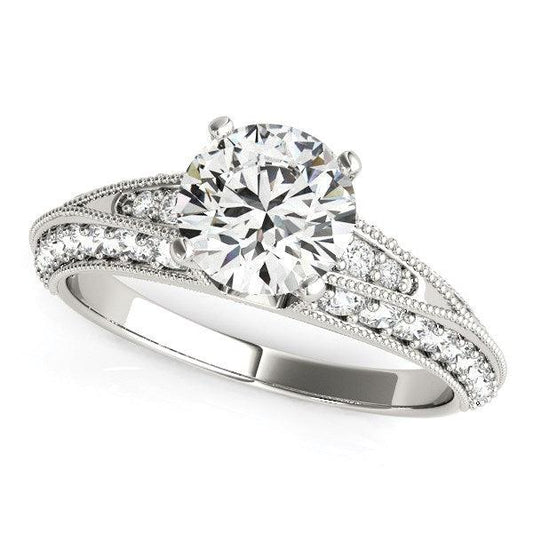 14k White Gold Pronged Round Antique Diamond Engagement Ring (1 1/2 cttw) freeshipping - Higher Class Elegance