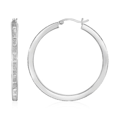 Glitter Textured Square Tube Hoop Earrings in Sterling Silver freeshipping - Higher Class Elegance
