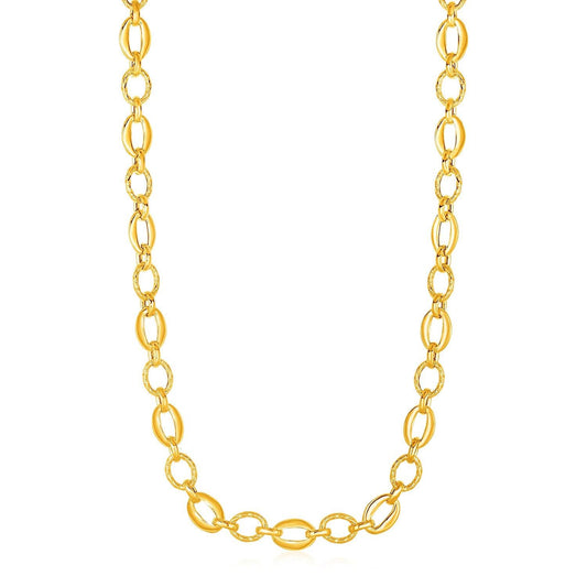 Shiny and Textured Oval Link Necklace in 14k Yellow Gold freeshipping - Higher Class Elegance