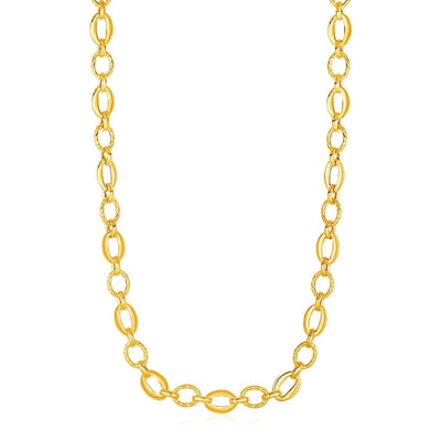 Shiny and Textured Oval Link Necklace in 14k Yellow Gold freeshipping - Higher Class Elegance
