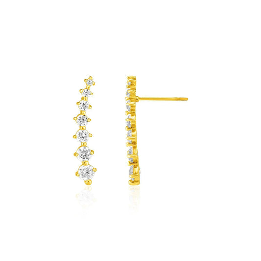 14k Yellow Gold Climber Post Earrings with Cubic Zirconias freeshipping - Higher Class Elegance