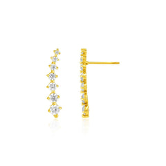 14k Yellow Gold Climber Post Earrings with Cubic Zirconias freeshipping - Higher Class Elegance