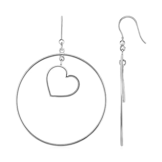 Earrings with Polished Circle and Heart Drops in Sterling Silver freeshipping - Higher Class Elegance