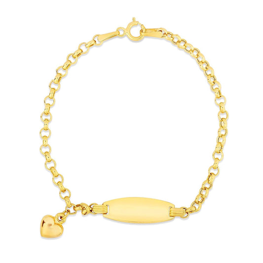 14k Yellow Gold Heart Accented Children's Cable Chain ID Bracelet freeshipping - Higher Class Elegance