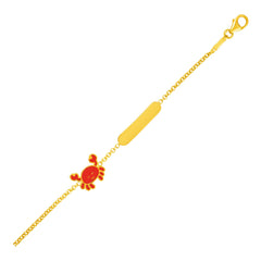 14k Yellow Gold Childrens Bracelet with Bar and Enameled Crab freeshipping - Higher Class Elegance