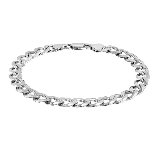 Rhodium Plated 8.4mm Sterling Silver Curb Style Bracelet freeshipping - Higher Class Elegance