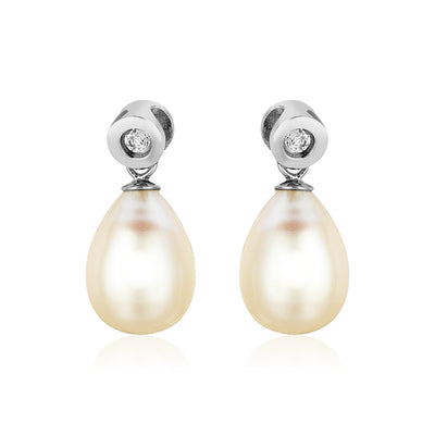 Sterling Silver Earrings with Pear Shaped Freshwater Pearls and Cubic Zirconias freeshipping - Higher Class Elegance