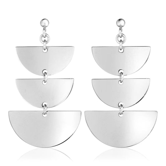 Sterling Silver Dangle Earrings with Three Polished Half Circles freeshipping - Higher Class Elegance