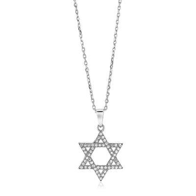 Sterling Silver Star of David Necklace with Cubic Zirconias freeshipping - Higher Class Elegance