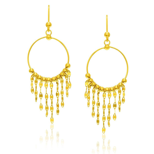 14k Yellow Gold Circle Dangling Earrings with Sequin Fringe freeshipping - Higher Class Elegance