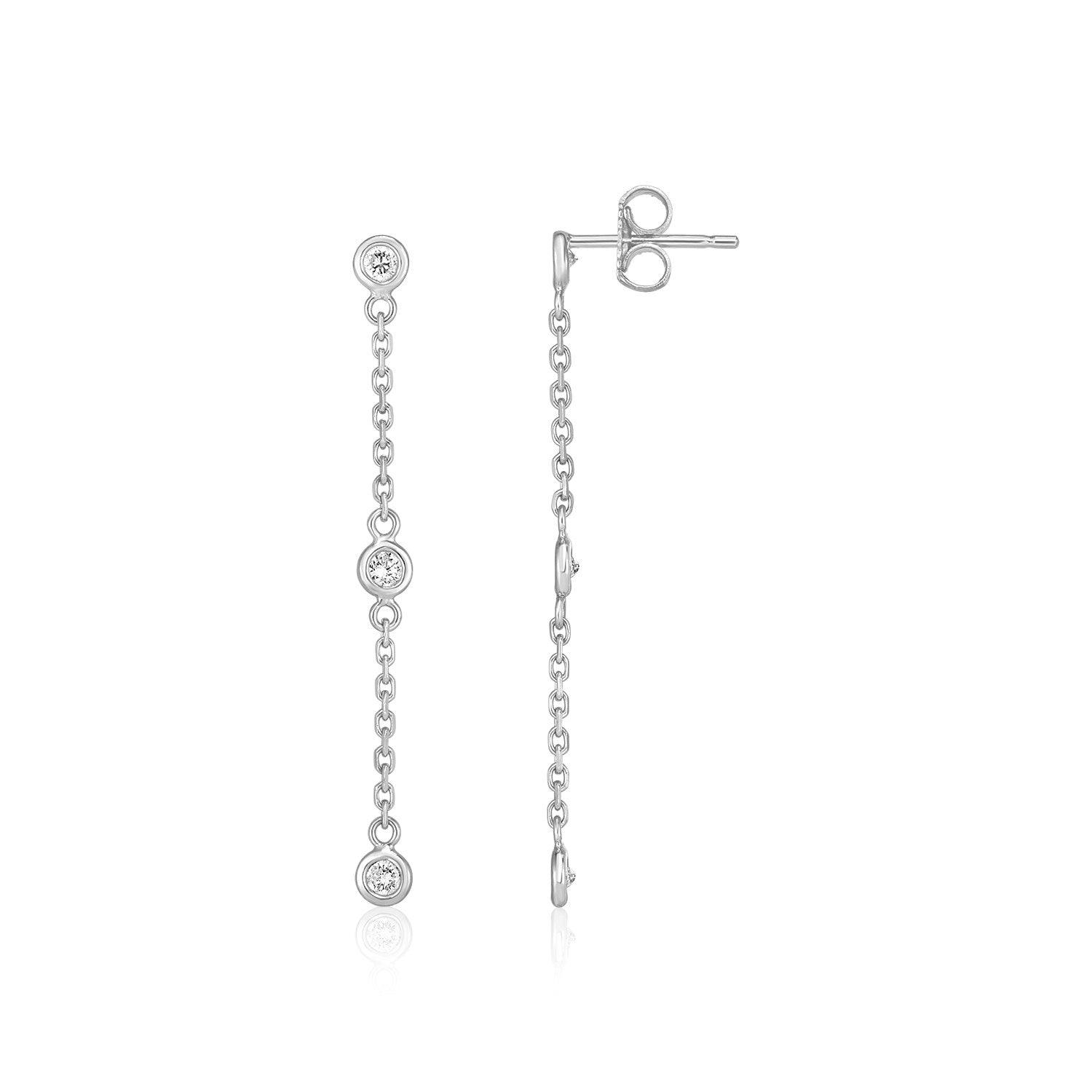 14k White Gold Chain Dangle Earrings with Diamonds freeshipping - Higher Class Elegance