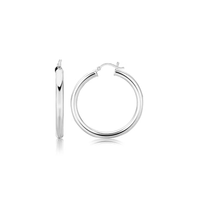 Sterling Silver Thick Rhodium Plated Polished Hoop Style Earrings (35mm) freeshipping - Higher Class Elegance