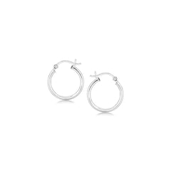 Polished Sterling Silver and Rhodium Plated Hoop Earrings (15mm) freeshipping - Higher Class Elegance