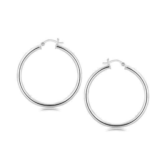 Sterling Silver Rhodium Plated Large Polished Classic Hoop Earrings (40mm) freeshipping - Higher Class Elegance