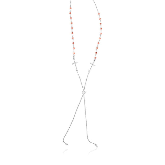 Sterling Silver 28 inch Two Toned Lariat Necklace with Crosses and Beads freeshipping - Higher Class Elegance