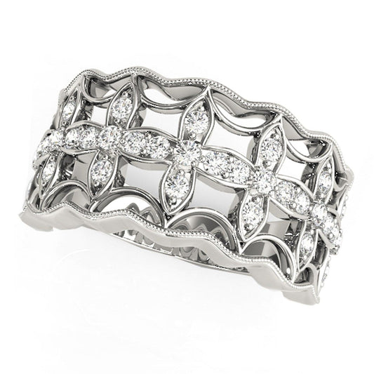 Diamond Studded Four Leaf Clover Motif Ring in 14k White Gold (1/4 cttw) freeshipping - Higher Class Elegance
