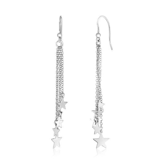 Sterling Silver Tassel Earrings with Polished Stars freeshipping - Higher Class Elegance