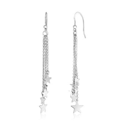 Sterling Silver Tassel Earrings with Polished Stars freeshipping - Higher Class Elegance