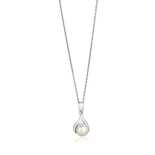 Sterling Silver Leaf Motif Necklace with Freshwater Pearl freeshipping - Higher Class Elegance