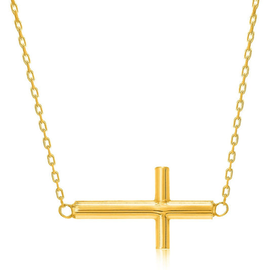 14k Yellow Gold Necklace with a Polished Cross Design freeshipping - Higher Class Elegance