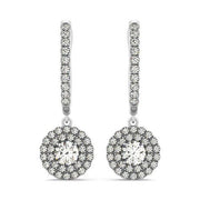 14k White Gold Double Halo Round Diamond Drop Earrings (1 cttw) freeshipping - Higher Class Elegance