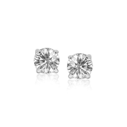 14k White Gold Stud Earrings with White Hue Faceted Cubic Zirconia freeshipping - Higher Class Elegance