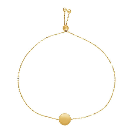 Adjustable Bracelet with Shiny Circle in 14k Yellow Gold freeshipping - Higher Class Elegance