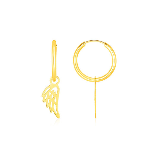 14K Yellow Gold Hoop Earrings with Angel Wings