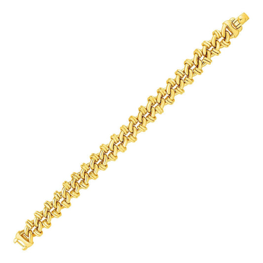 Oval Link Bracelet with Link Details in 14k Yellow Gold freeshipping - Higher Class Elegance