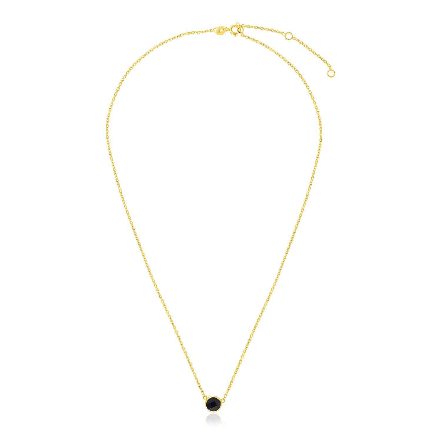 14k Yellow Gold 17 inch Necklace with Round Onyx freeshipping - Higher Class Elegance