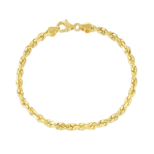 5.0mm 10k Yellow Gold Solid Diamond Cut Rope Bracelet