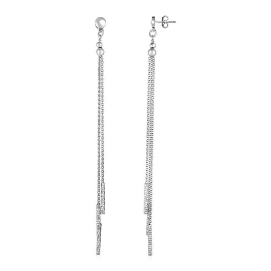 Long Chain Tassel and Textured Bar Drop Earrings in Sterling Silver freeshipping - Higher Class Elegance