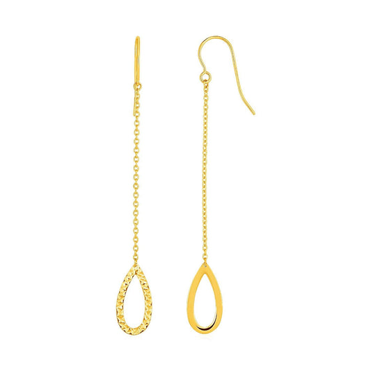 Textured Pear Shaped Long Drop Earrings in 14k Yellow Gold freeshipping - Higher Class Elegance