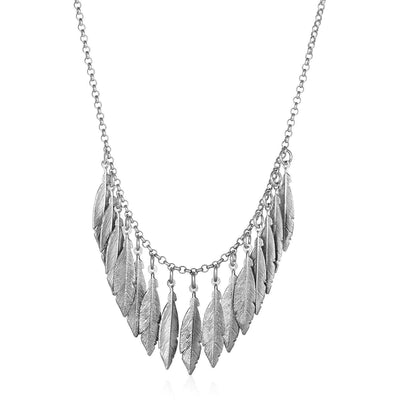 Necklace with Multiple Textured Leaf Drops in Sterling Silver freeshipping - Higher Class Elegance