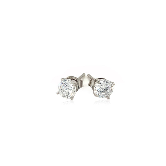 Sterling Silver Stud Earrings with White Hue Faceted Cubic Zirconia