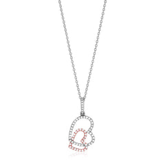Sterling Silver Two Toned Necklace with Hearts and Cubic Zirconias freeshipping - Higher Class Elegance