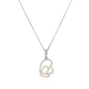 Sterling Silver Two Toned Necklace with Hearts and Cubic Zirconias freeshipping - Higher Class Elegance
