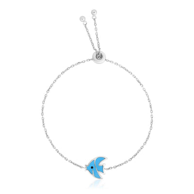 Sterling Silver 9 1/4 inch Adjustable Bracelet with Enameled Blue Fish freeshipping - Higher Class Elegance