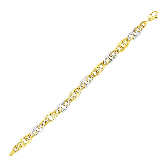 14k Two Tone Gold Double Oval Link Bracelet freeshipping - Higher Class Elegance