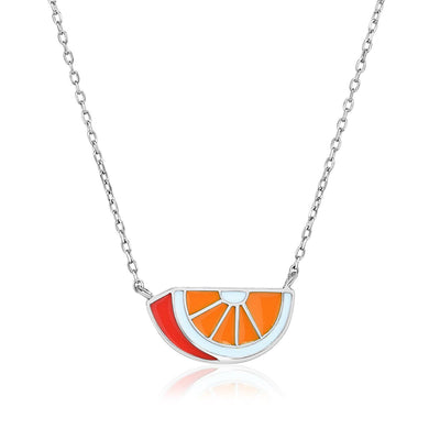 Sterling Silver 18 inch Necklace with Enameled Orange Slice freeshipping - Higher Class Elegance