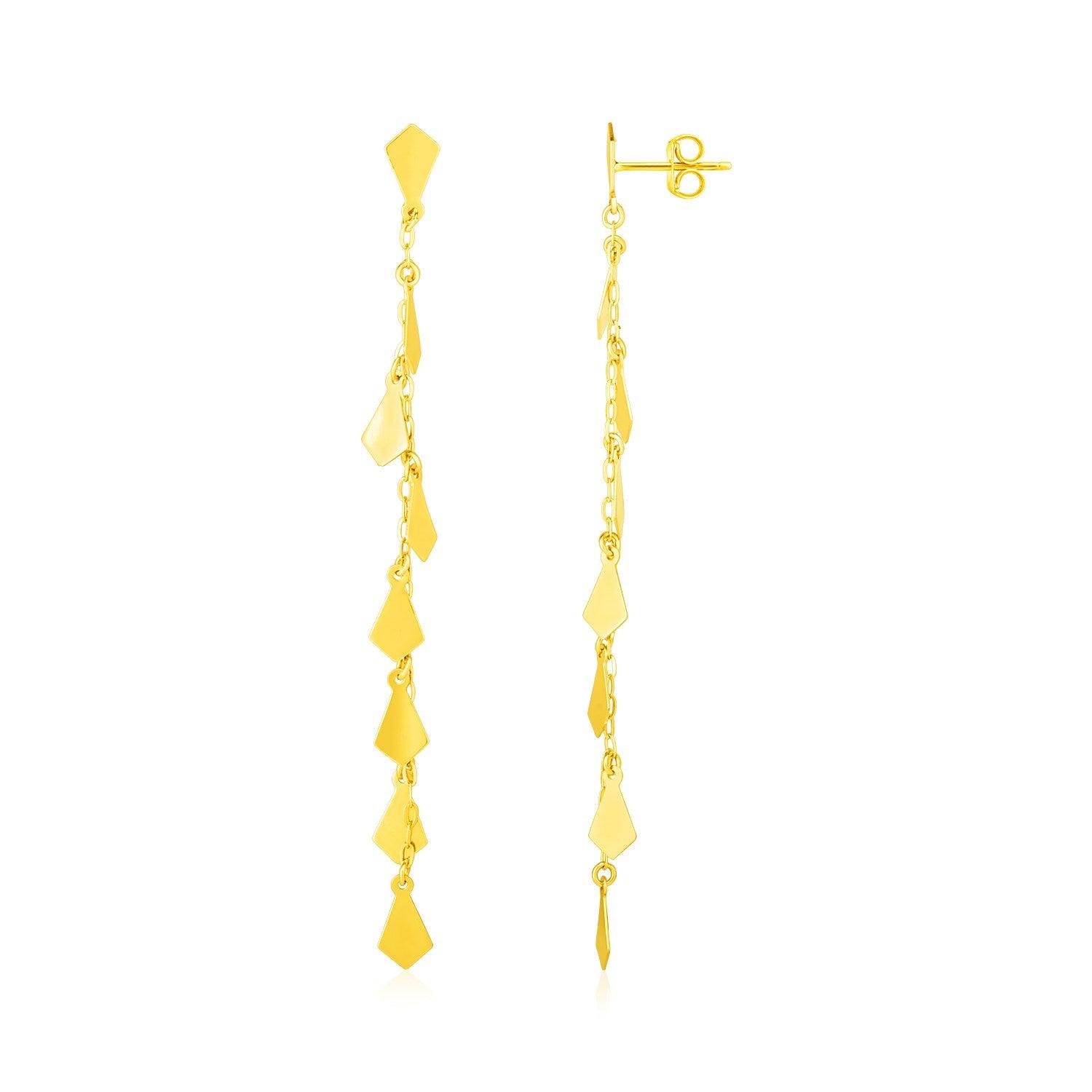 14K Yellow Gold Polished Diamond Motif Dangle Earrings freeshipping - Higher Class Elegance
