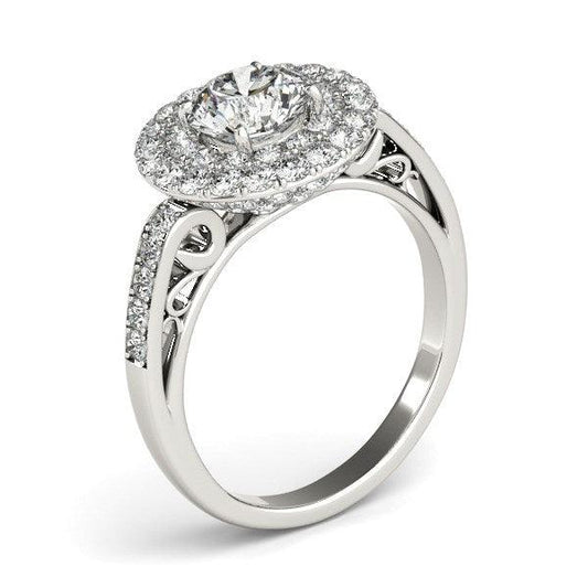 14k White Gold Diamond with Two-Row Pave Border Engagement Ring (2 cttw) freeshipping - Higher Class Elegance