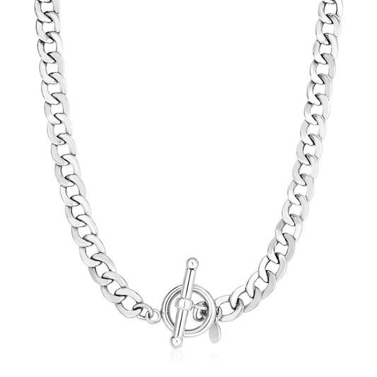 Sterling Silver Polished Wide Link Toggle Necklace freeshipping - Higher Class Elegance