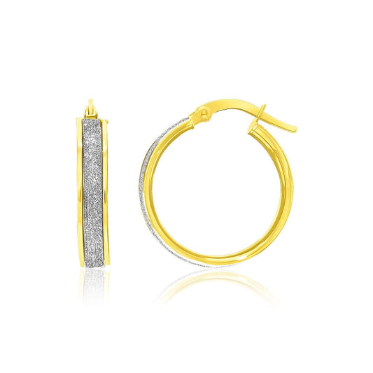 14k Two-Tone Gold Glittery Center Hoop Earrings freeshipping - Higher Class Elegance