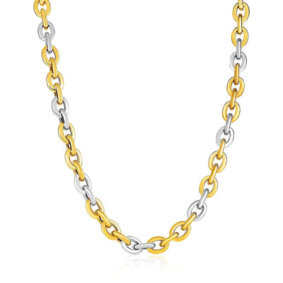 14k TwoTone Yellow and White Gold Rounded Chain Link Necklace freeshipping - Higher Class Elegance