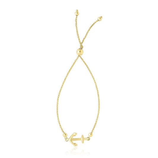 14k Yellow Gold Anchor Design Adjustable Lariat Bracelet freeshipping - Higher Class Elegance